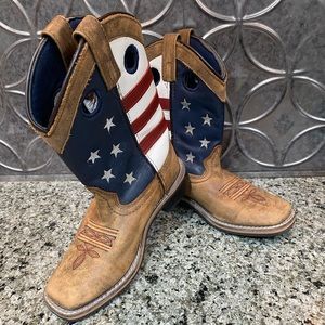 Big Boy’s cowboy boots. Brown w/ patriotic stars & stripes
